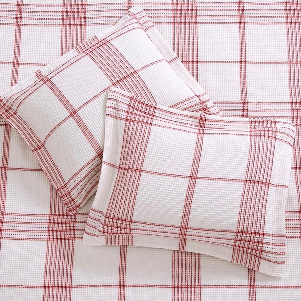 Levtex Peppermint Plaid Duvet Set Full Queen Red White Cotton Holiday NEW - Picture 5 of 10
